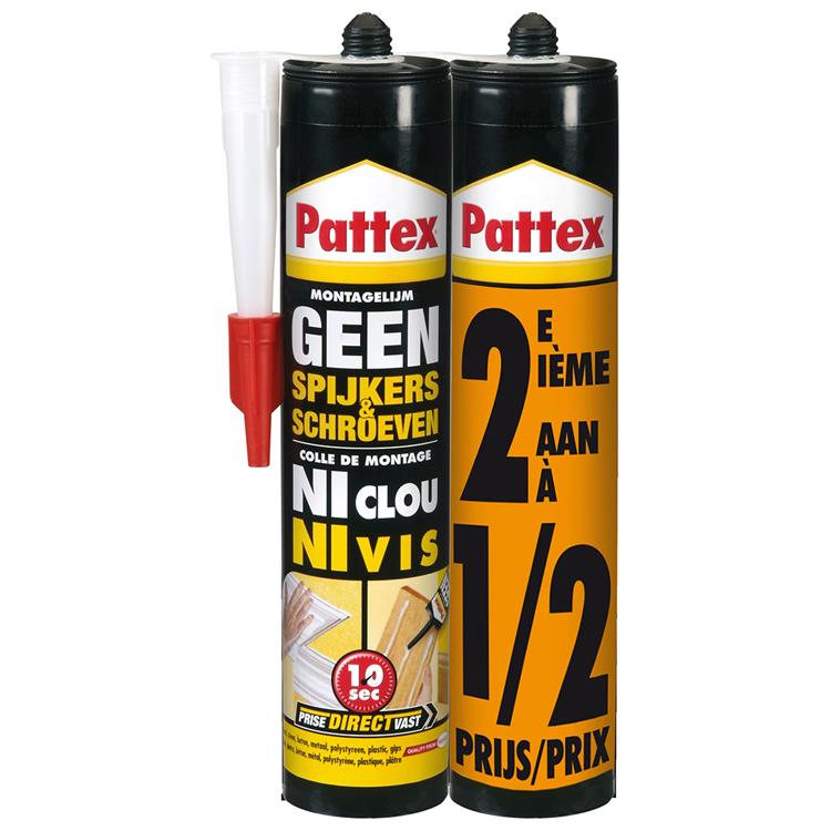 Pattex geen spijkers schroeven 2 x 400 gr +50% | montagekit geschikt voor binnen | voor alle materialen | extreem sterk | ideaal als universele montagekit