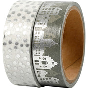 Https: www.cchobby.nl masking-tape-huizen-en-stippen-folie-b-15-mm-zilver-2x4-m-1-doos - afbeelding 1