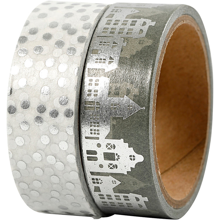 Https: www.cchobby.nl masking-tape-huizen-en-stippen-folie-b-15-mm-zilver-2x4-m-1-doos