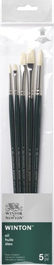 Winsor newton 5990611 winton oliepenselen set – 5 lange penselen voor olieverf (rond, flat filbert varkenshaar- rond 2, rond 6, short flat bright 2, plat 6 en filbert 4)