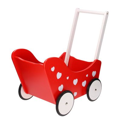 Playwood poppenwagen rood met hartjes