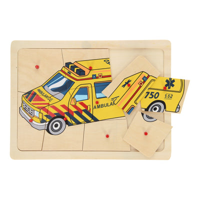 Playwood houten noppenpuzzel ambulance, 9st.