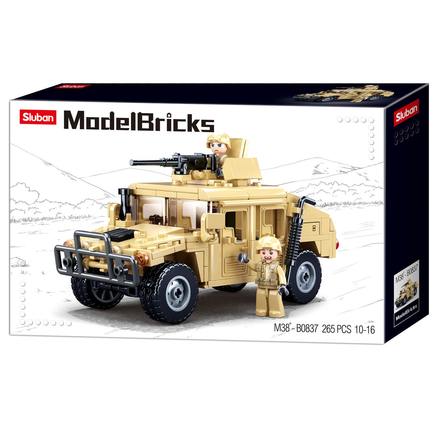 Sluban modelbricks gevechts terreinwagen bouwspeelgoed kinderen vanaf 6 jaar - constructiespeelgoed modelbouw - bouwdoos met 265 bouwstenen - m38-b0837
