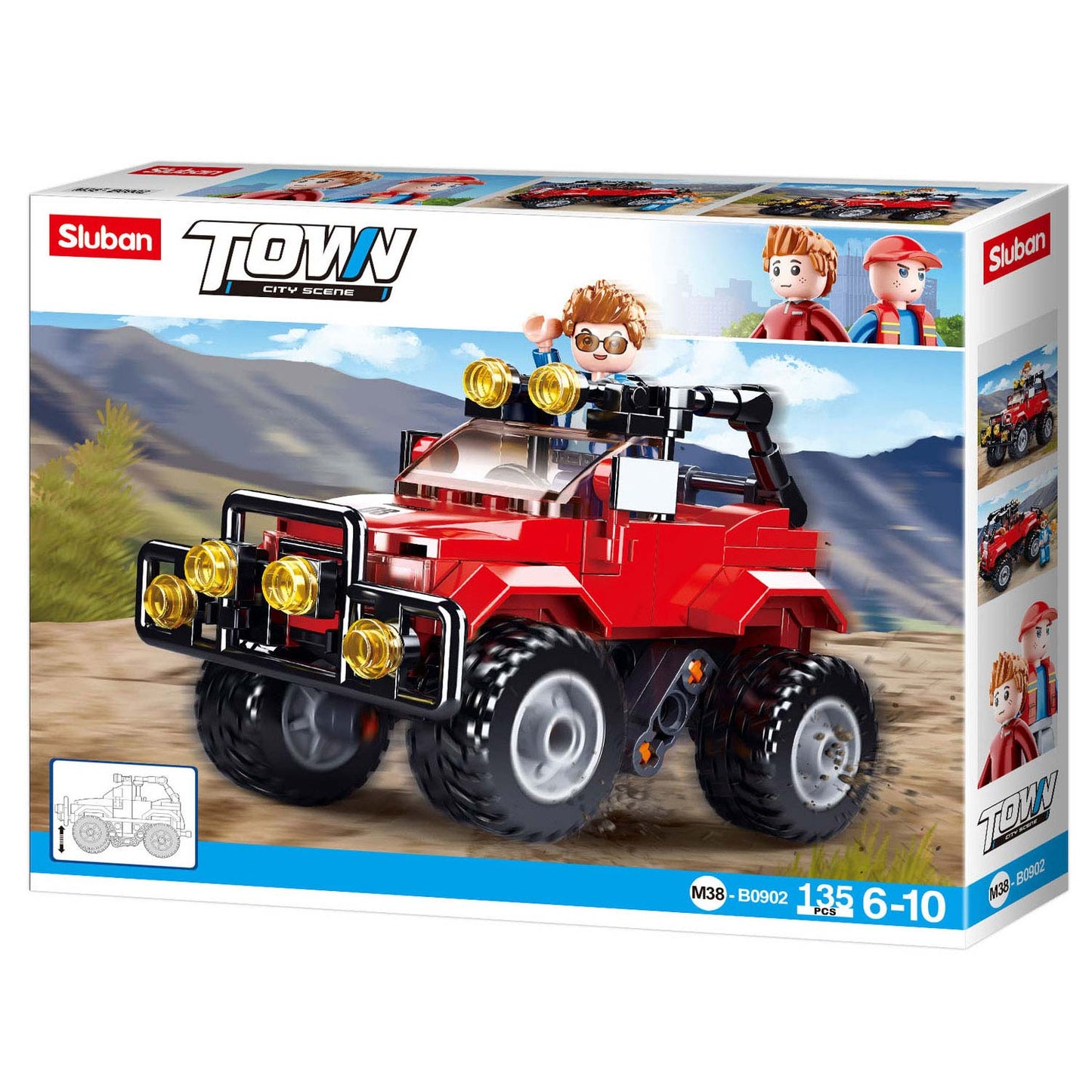 Sluban town rode jeep bouwspeelgoed kinderen vanaf 6 jaar – constructiespeelgoed modelbouw – bouwdoos met 135 bouwstenen en 1 minifiguur – m38-b0902