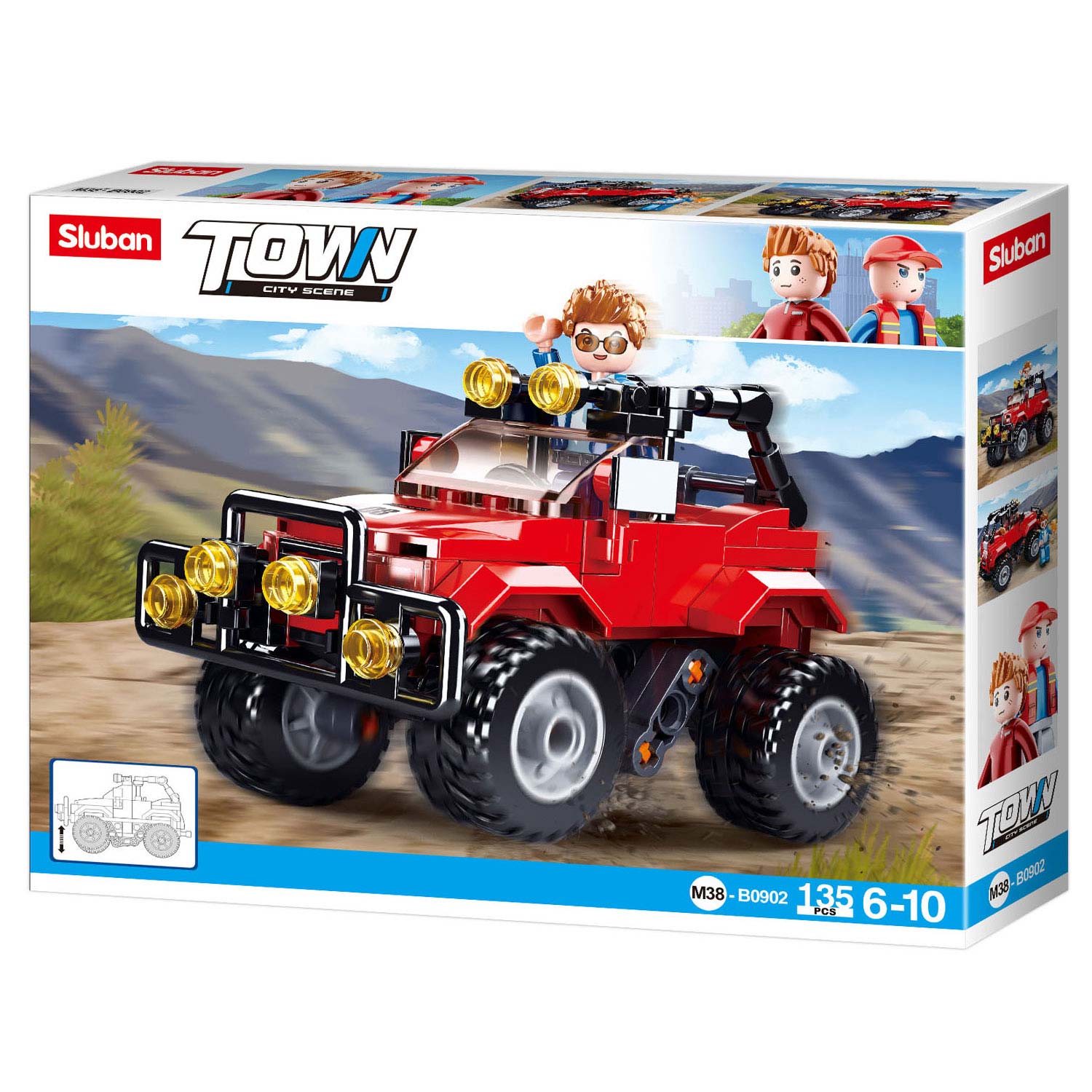 Sluban town rode jeep bouwspeelgoed kinderen vanaf 6 jaar – constructiespeelgoed modelbouw – bouwdoos met 135 bouwstenen en 1 minifiguur – m38-b0902