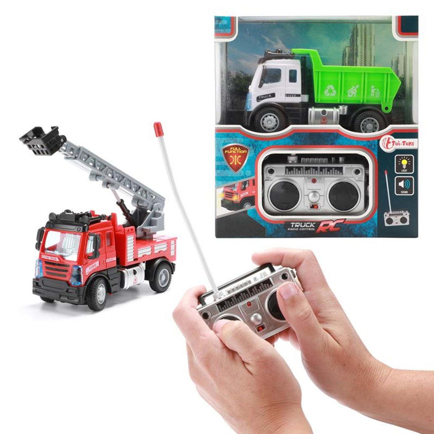 Toi-toys toi toys mini vuilniswagen of brandweerauto r-c + licht en geluid