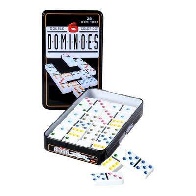 Domino dubbel in blik - 28 stenen met gekleurde ogen