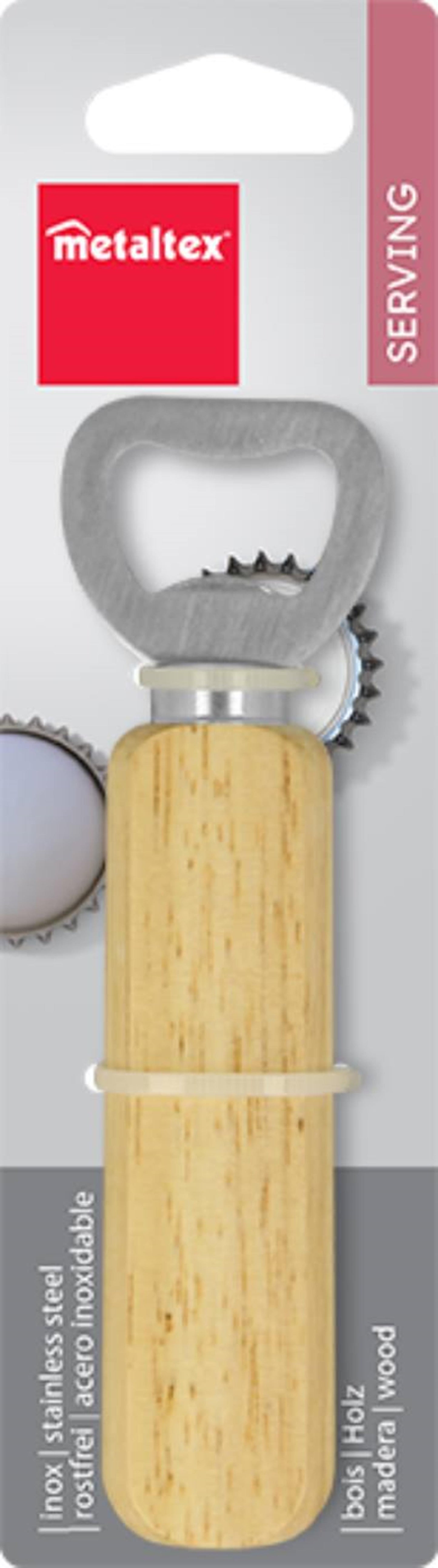 Metaltex flesopener rvs met houten greep