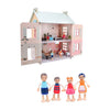 Joueco houten poppenhuis - incl. 15 meubels en 4 poppen