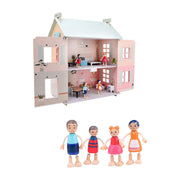 Joueco houten poppenhuis - incl. 15 meubels en 4 poppen - afbeelding 3