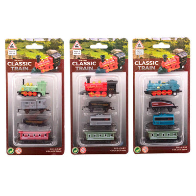 Johntoy diecast locomotief met drie wagons. 3+