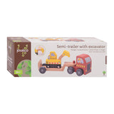 Joueco houten oplegger met graafmachine - afbeelding 2