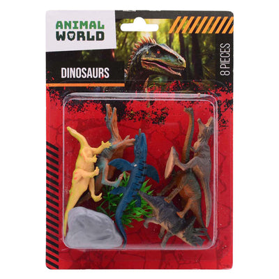 Johntoy animal world - dino speelset 8-delig op kaart in display