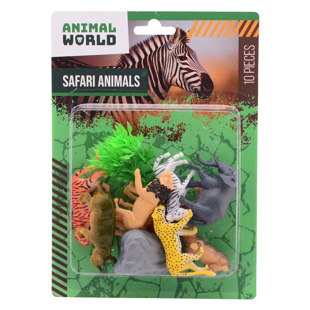 Johntoy animal world - wilde dieren speelset 10-delig op kaart