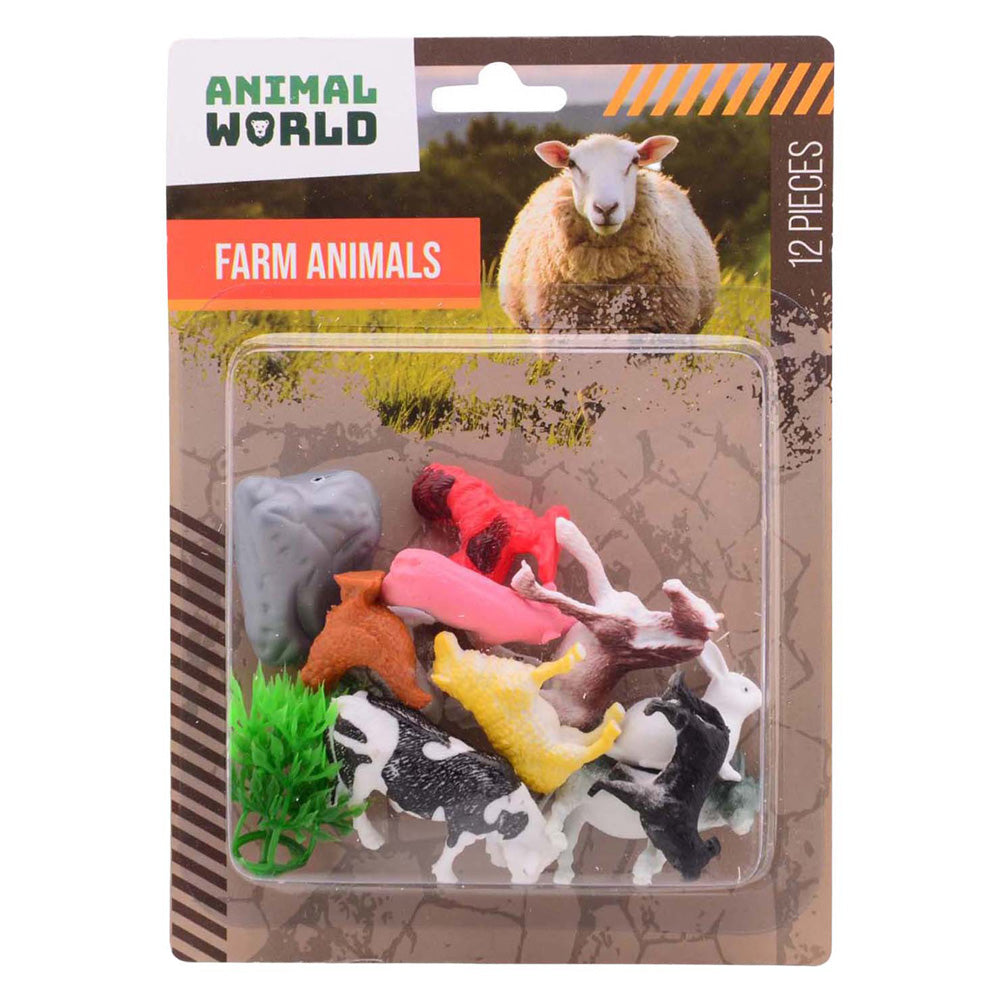 Johntoy animal world - boerderij dieren speelset 12-delig op kaart