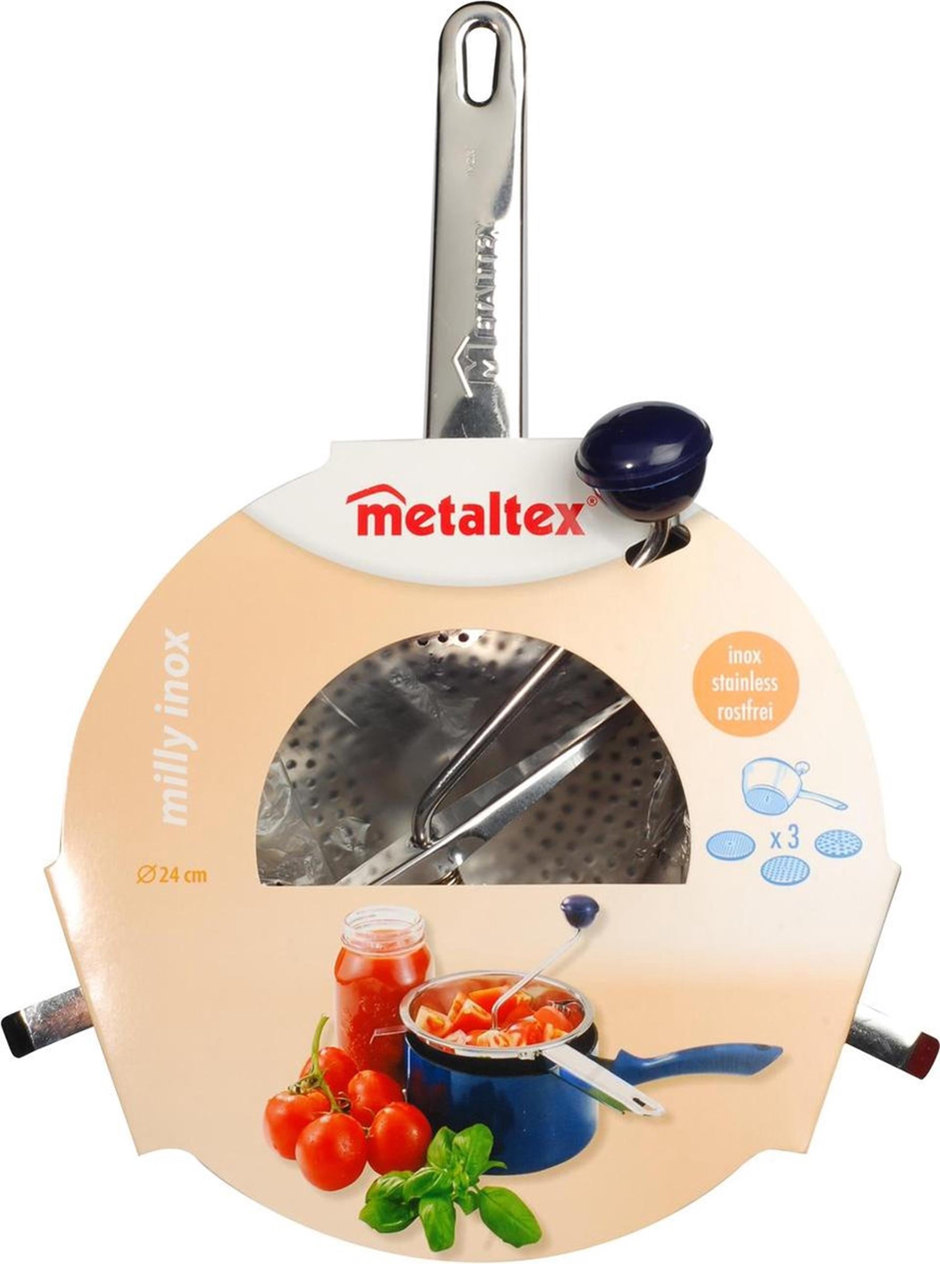 Metaltex milly groentenmolen roerzeef rvs met 3 inzetten 24cm