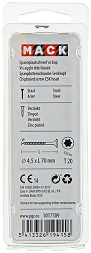 Mack 1017309 - spaanplschr.vzkop-zelfb. geelverz. 9 st 4,5 x 70 mm | 10 stuks - afbeelding 3