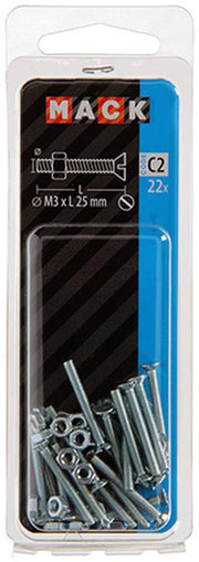 Mack 1017490 - metaalschroef verz. kop + moer verz. 22st m3 x 25 mm | 10 stuks - afbeelding 3