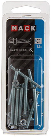 Mack 1017495 - metaalschroef verz. kop + moer verz. 12st m4 x 40 mm | 10 stuks - afbeelding 2