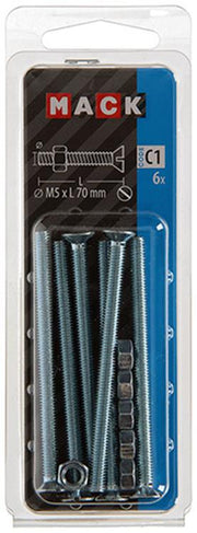 Mack 1017506 - metaalschroef verz. kop + moer verz. 6 st m5 x 70 mm | 10 stuks - afbeelding 2