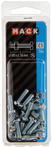 Mack 1017523 - metaalschroef cyl. kop + moer verz. 16 st m5 x 16 mm | 10 stuks - afbeelding 3