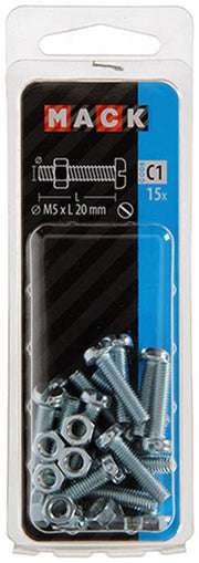 Mack 1017524 - metaalschroef cyl. kop + moer verz. 15 st m5 x 20 mm | 10 stuks - afbeelding 3