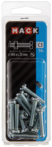 Mack 1017525 - metaalschroef cyl. kop + moer verz. 14 st m5 x 25 mm | 10 stuks - afbeelding 2