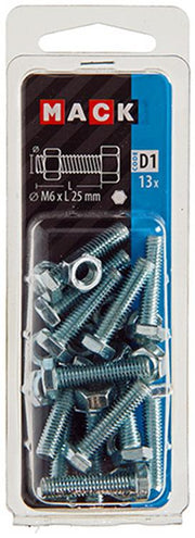 Mack 1017606 - tapbout + moer staal verzinkt 13 st m6 x 25 mm | 10 stuks - afbeelding 2