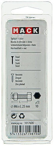 Mack 1017606 - tapbout + moer staal verzinkt 13 st m6 x 25 mm | 10 stuks - afbeelding 3