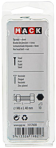 Mack 1017608 - tapbout + moer staal verzinkt 10 st m6 x 40 mm | 5 stuks - afbeelding 3