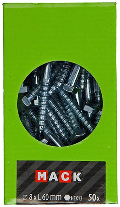 Mack 1020176 - houtdraadbout verzinkt 50 st 8 x 60 mm | 3 stuks