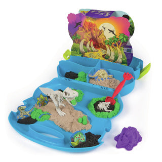 Kinetic sand - t-rex ontdekkingsset met 680 g speelzand, 5 multifunctionele fossielvormen en schep - in opbergdoos - sensorisch speelgoed