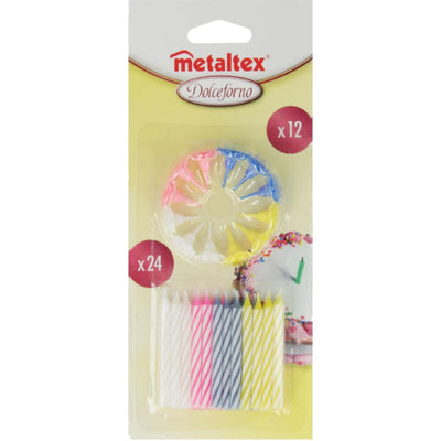 Metaltex taartkaarsen 24 stuks + 12 houders