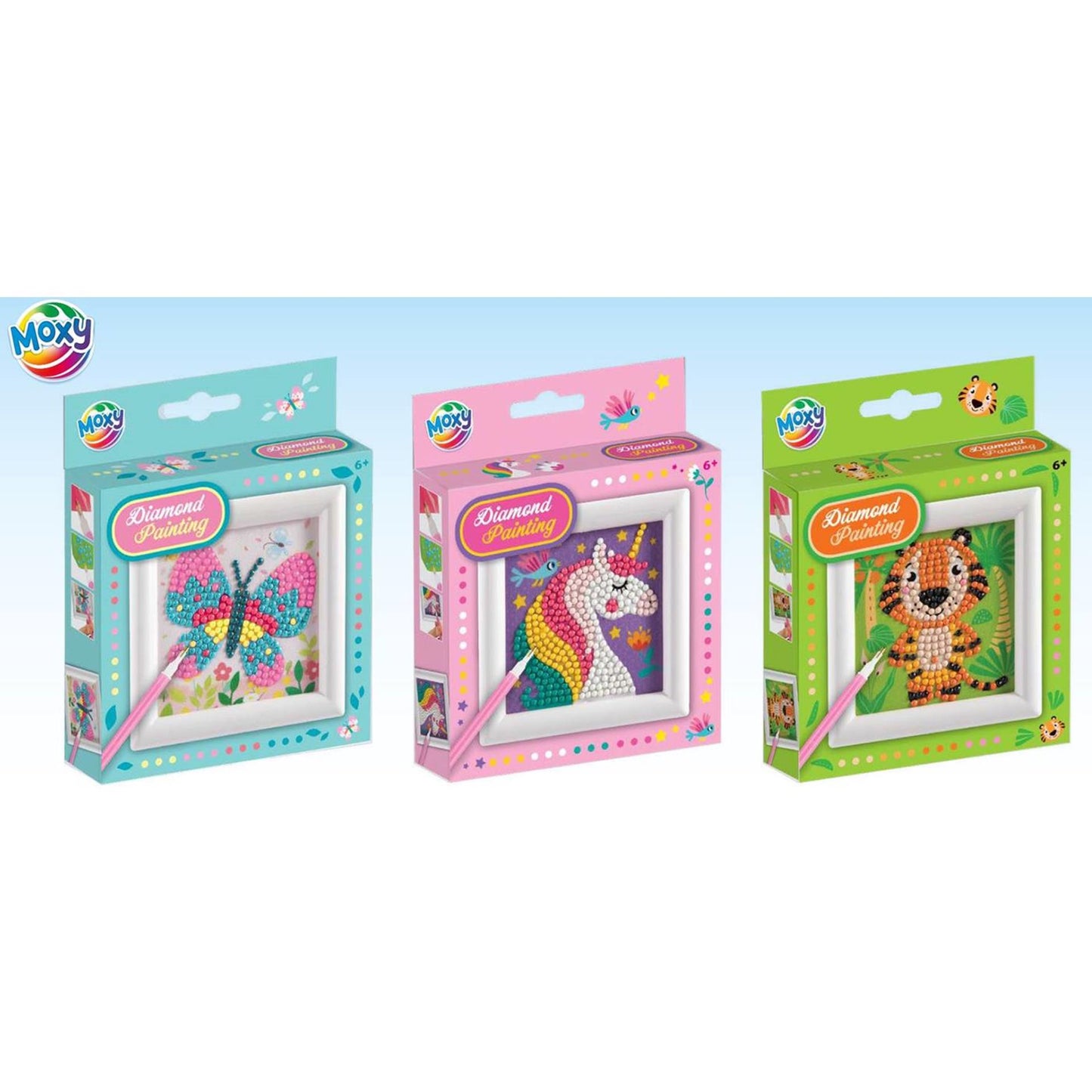 Moxy diamond painting inclusief lijst 9.5x9.5cm 3 assorti