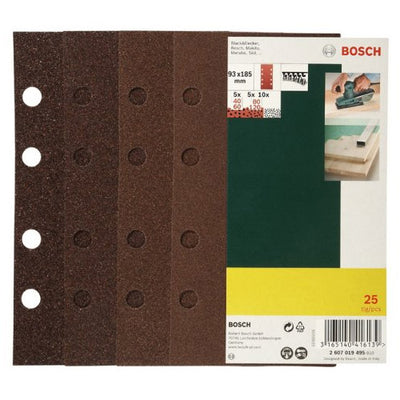 Bosch accessoires 25-delige schuurbladenset vlak 93x185 voor vlakschuurmachines, korrel 40, 60, 80, 120 - 2607019495