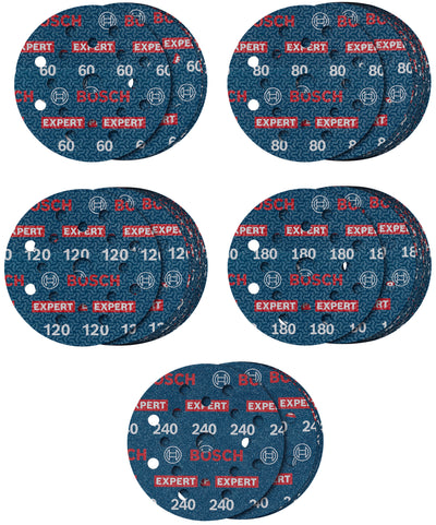 Bosch accessoires expert 55-delige set schuurschijf o780 met film onderlaag, 125 mm, 5xg60; 15xg80; 15xg120; 15xg180; 5xg240 - 2608902429