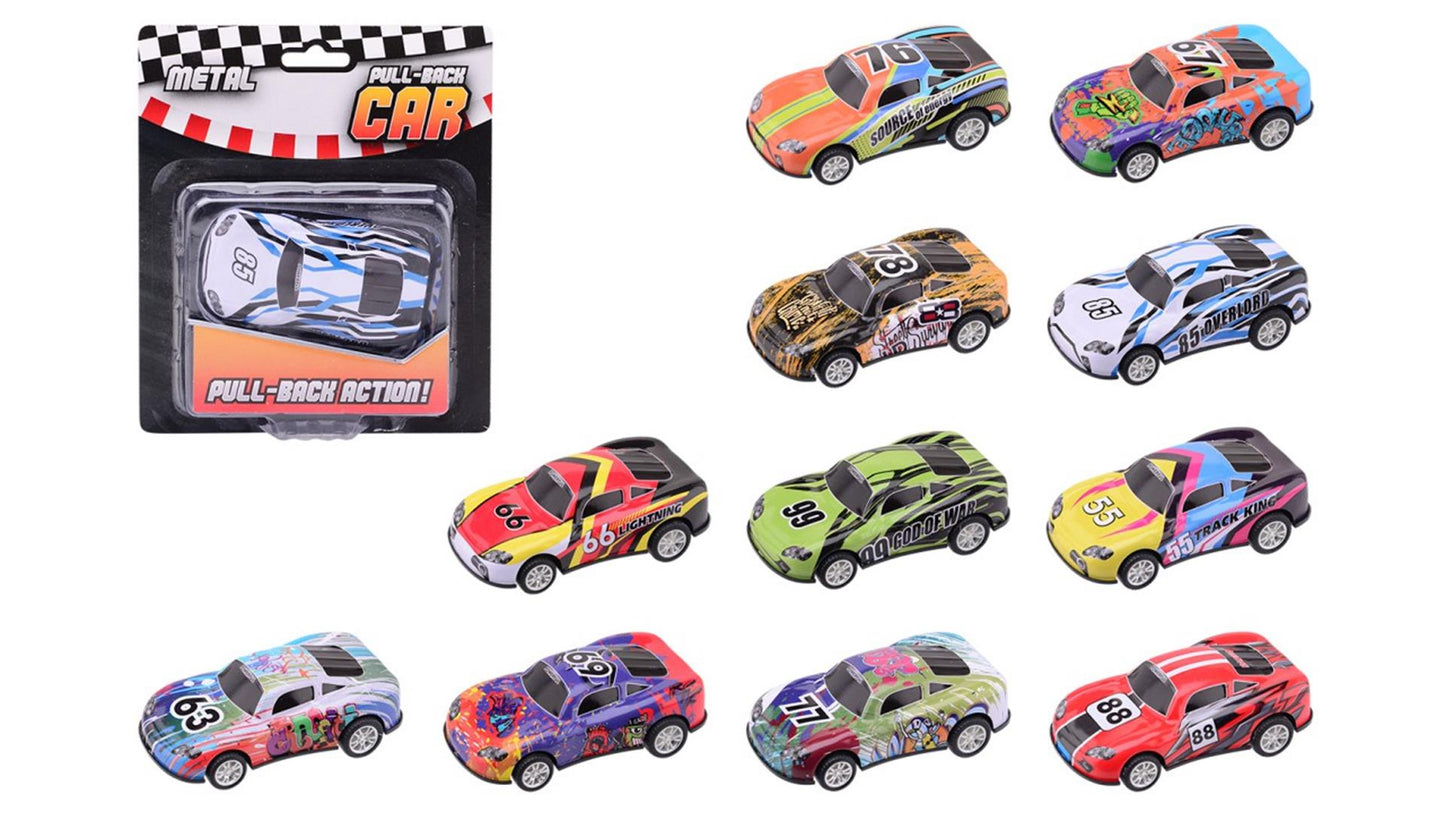 Johntoy john toy pull-back raceauto metaal 10cm op blisterkaart verkrijgbaar in 12 verschillende modellen.