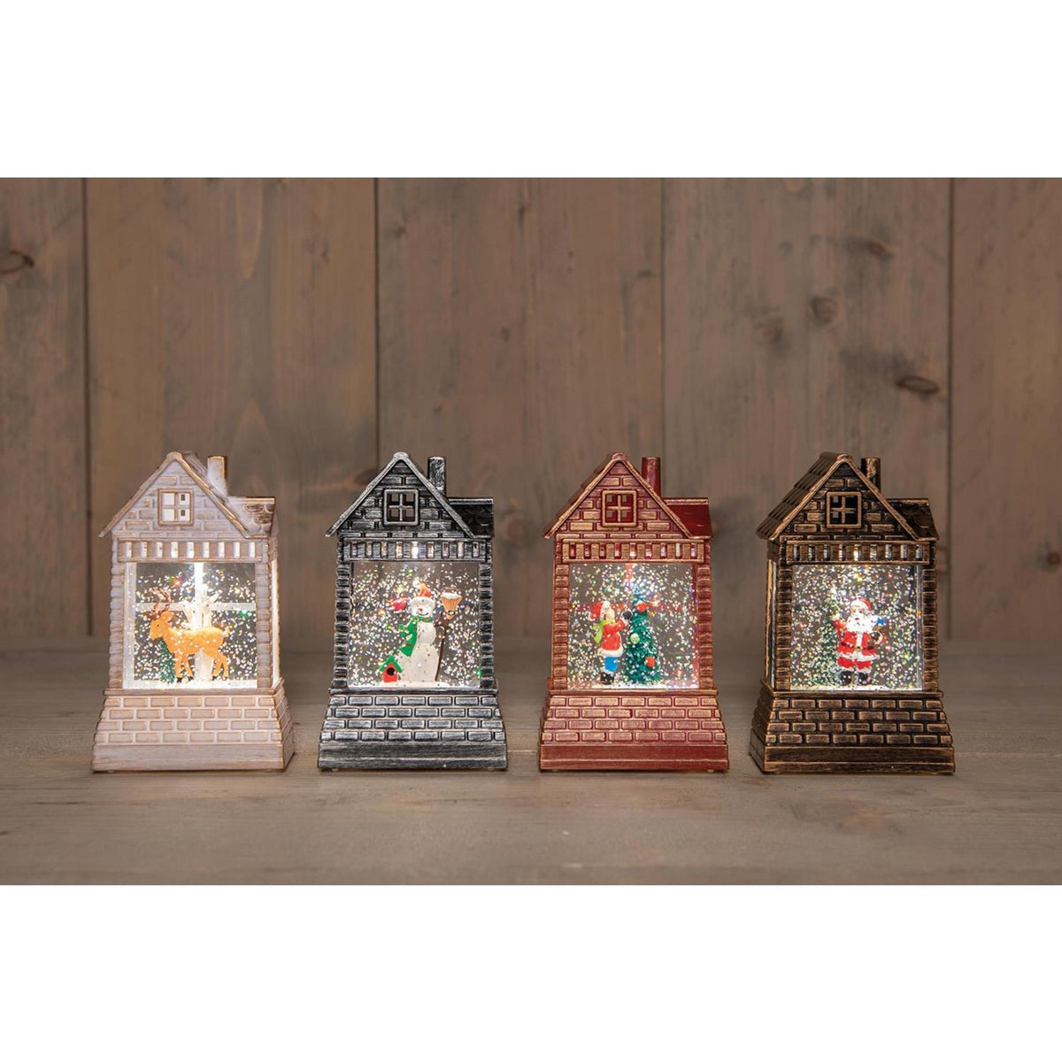 Anna's collection huis led met beeld in glitterwater 14x8x4,5cm werkt op batterij 4 assorti