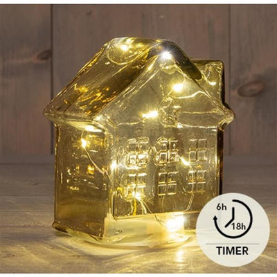 Anna's collection led huisje glas amber h14cm