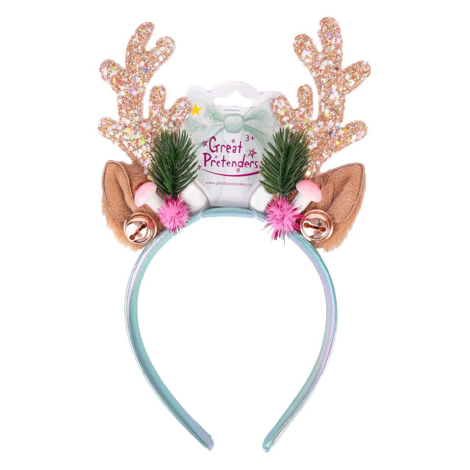 Great pretenders holiday rudolph kersthaarband voor kinderen - roze mint