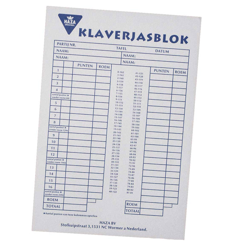 Haza witbaard klaverjasblok, 50 vellen