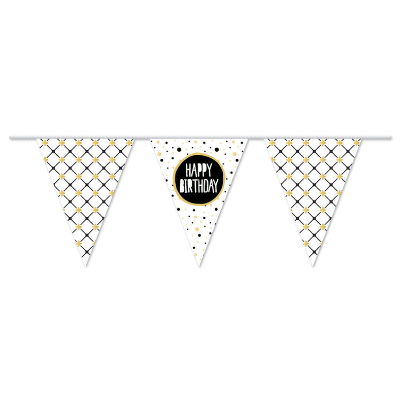 Haza witbaard vlaggenlijn happy birthday goud, 10mtr.