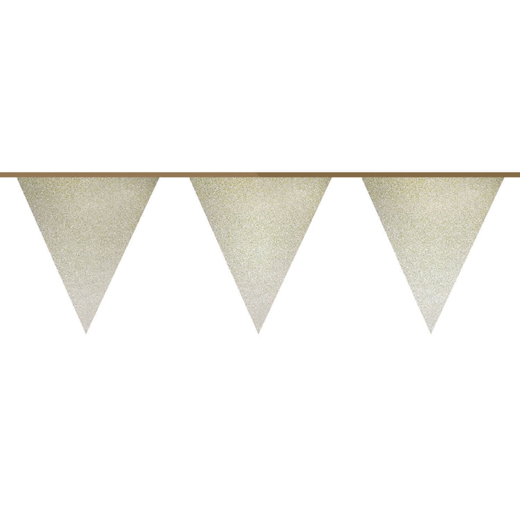 Haza witbaard vlaggenlijn goud glitter, 6mtr.
