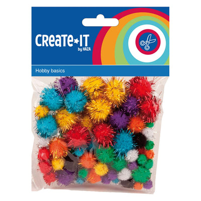 Haza witbaard glitter pompoms, 78st.