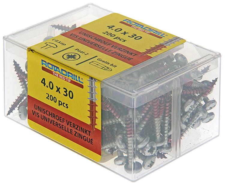 Rotadrill 1040031 - universeelschroef ckpzd vz 4.0x30mm (200) | 4 stuks