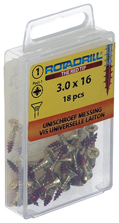 Rotadrill 1039886 - universeelschroef messing vk pzd 3,0x16mm (18) | 6 stuks