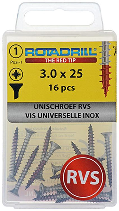 Rotadrill 1039850 - universeelschroef vk pzd rvs-a2 3.0x25mm (16) | 6 stuks
