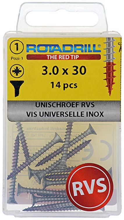 Rotadrill 1039851 - universeelschroef vk pzd rvs-a2 3.0x30mm (14) | 6 stuks