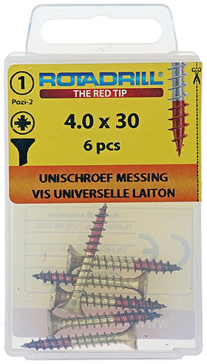 Rotadrill 1039890 - universeelschroef messing vk pzd 4,0x30mm (6) | 6 stuks