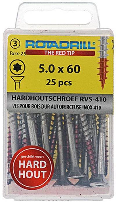 Rotadrill 1039905 - hardhoutschroefzelfb.sppls.rvs t25 5.0x60mm (25) | 6 stuks